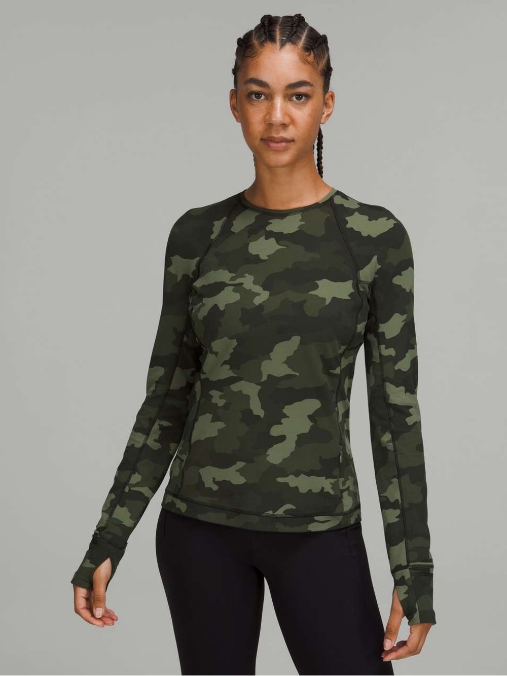 Lululemon It's Rulu Run Long-Sleeve Shirt Heritage 365 Green Camo Size 8